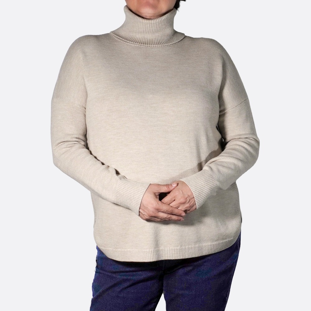 French Connection Taupe Oatmeal Turtleneck Sweater Relaxed Knit Plus 1X XL
